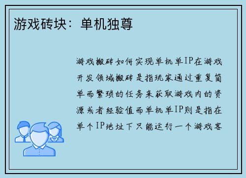 游戏砖块：单机独尊